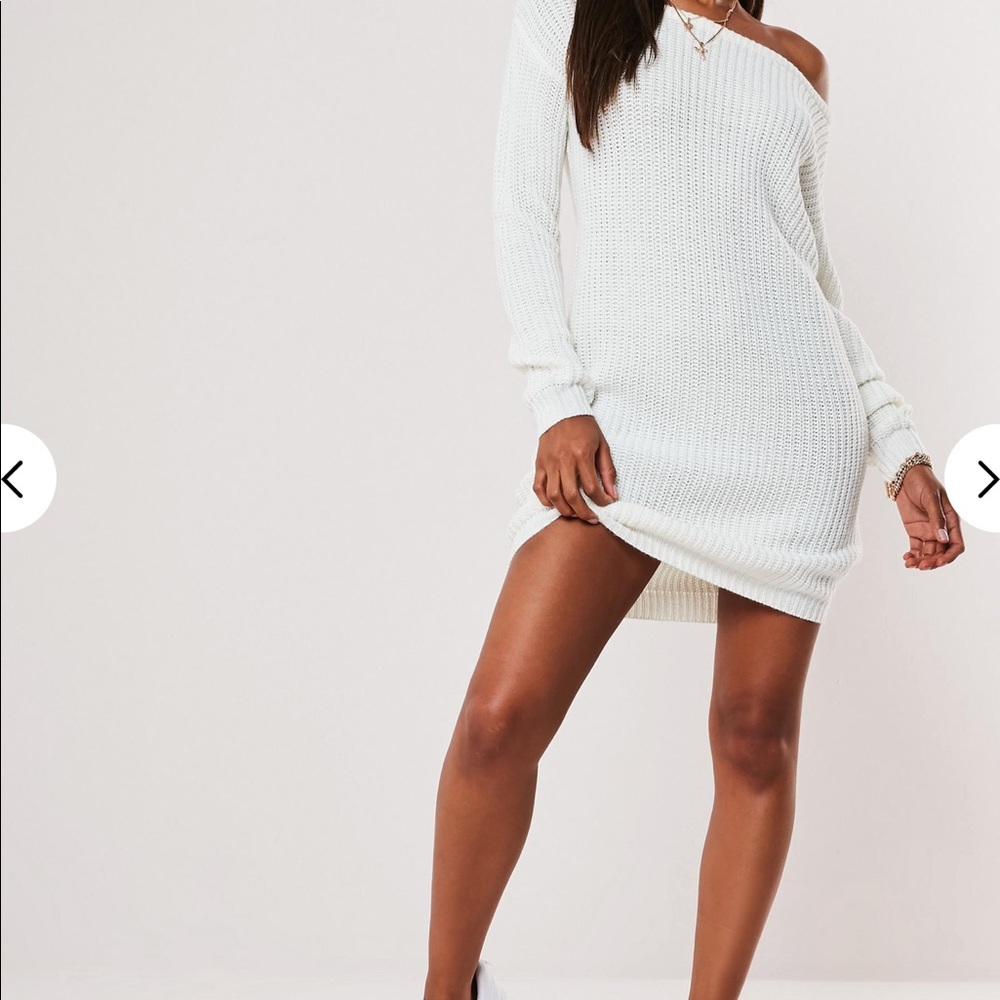white off the shoulder knitted sweater dress -